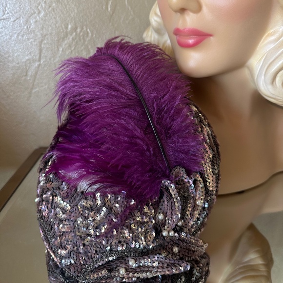 JOYFUL 195O\'s IRIDESCENT SEQUIN COCKTAIL HAT WITH OSTRICH FEATHERS main image 9